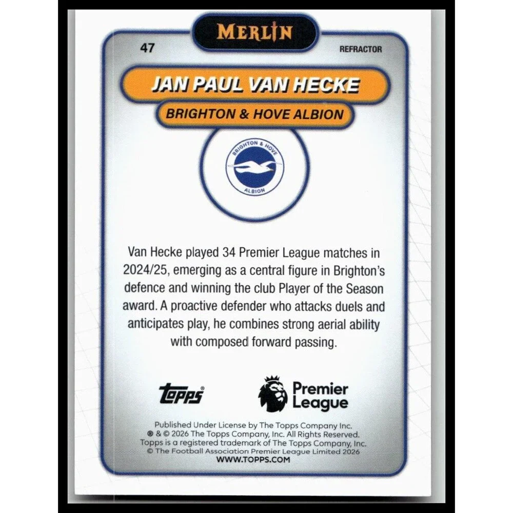 2026 Merlin Premier League #47 Jan Paul van Hecke Refractor